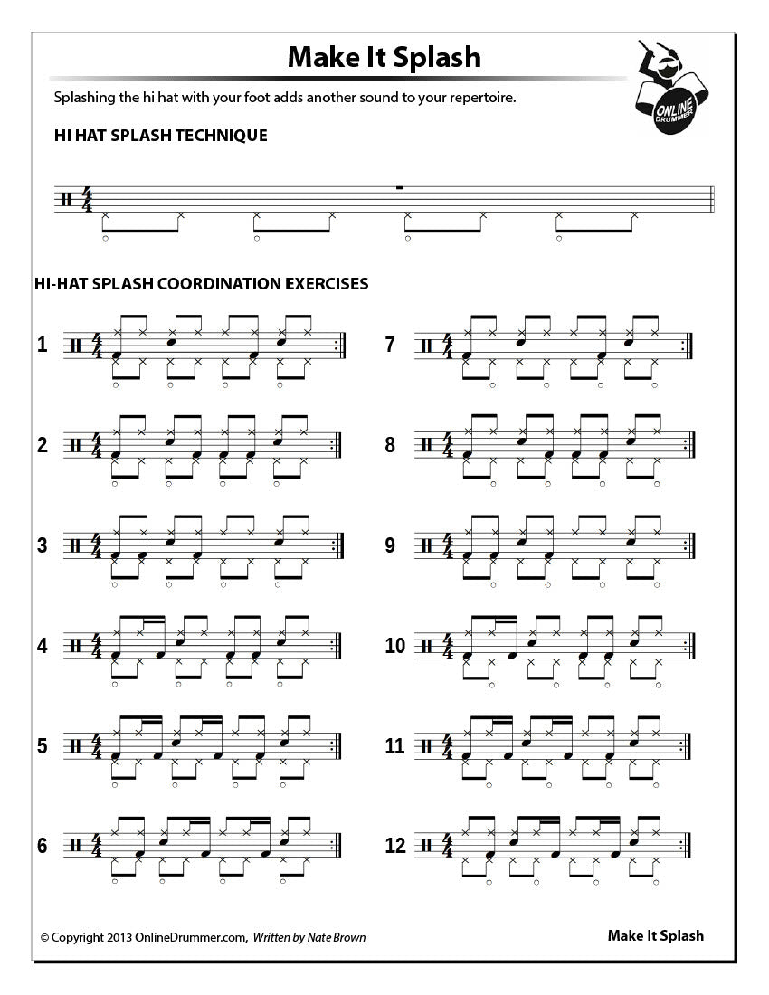 Drum notation for the "Make It Splash" drum lesson.