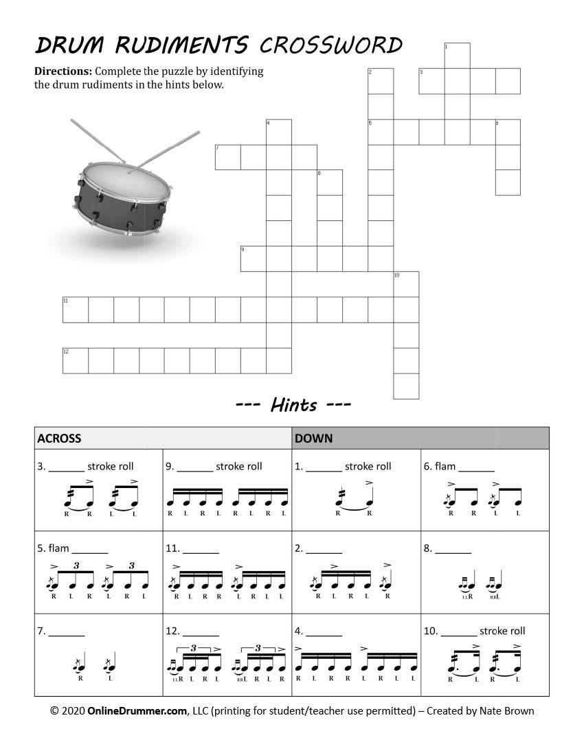 Drum Rudiments Crossword Puzzle