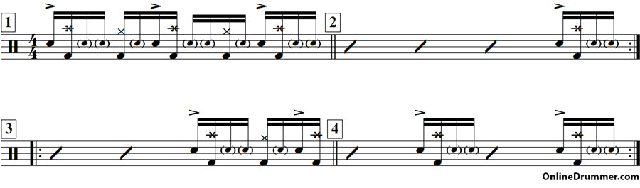 Syncopated E Drum Fills Lesson Notation