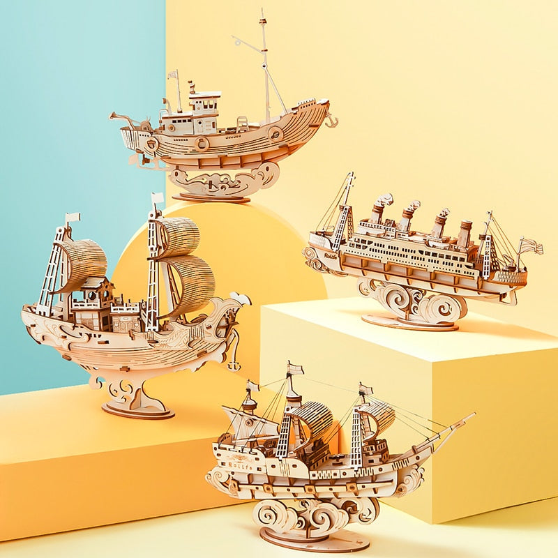 Puzzle 3D Différents bateaux en bois