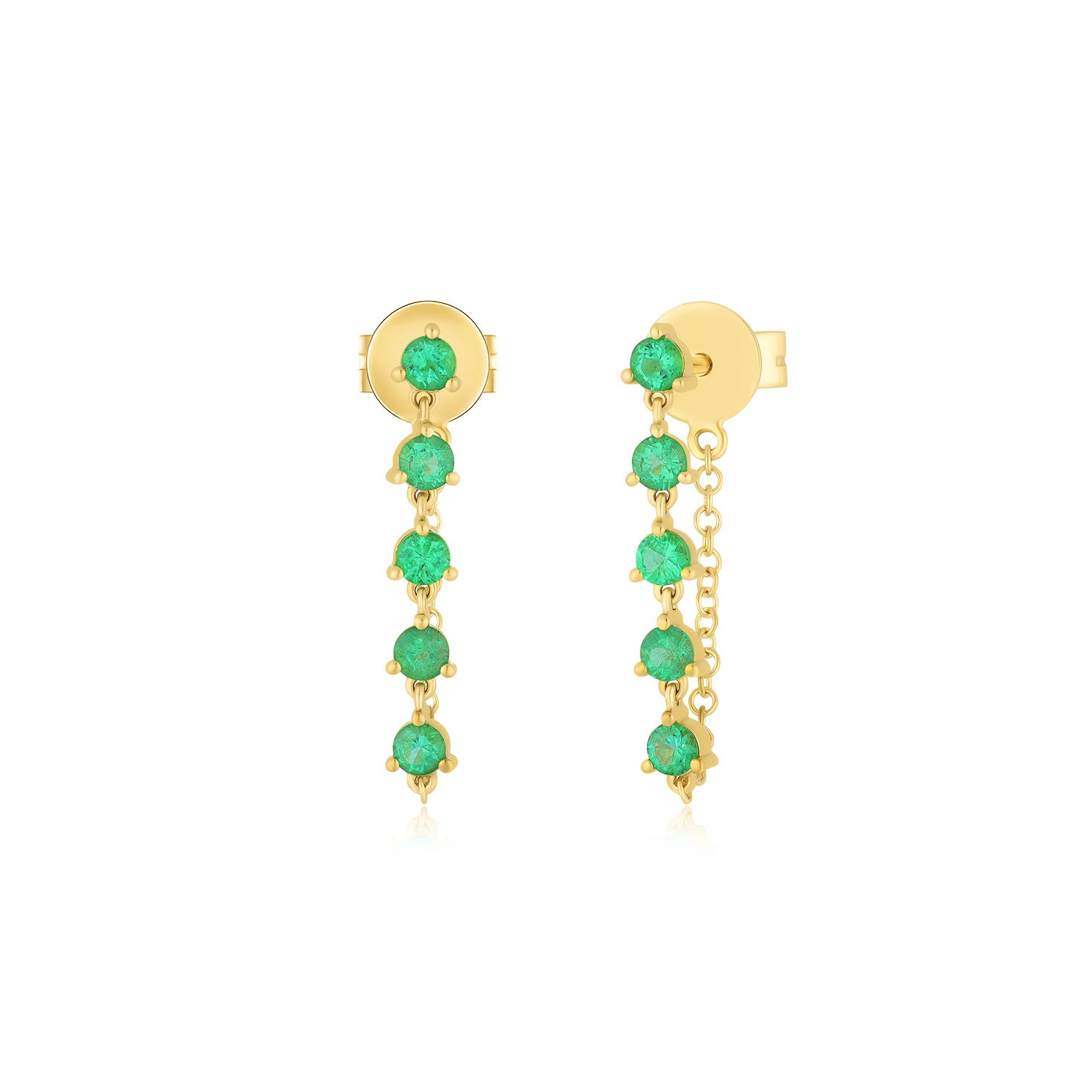 Multi Emerald Chain Stud Earring