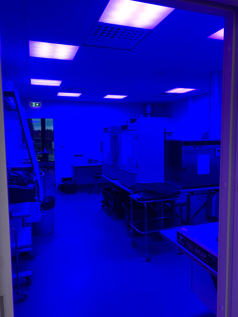 Blue light disinfection by Spectral Blue in use in Hankkija's microbiology laboratory