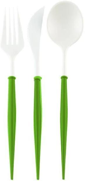 Cutlery White/ Olive Handle Plastic/ 24PC