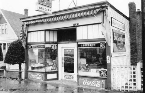 Vintage picture of the old Cook Street Grocery Store on Cook and Pembroke.