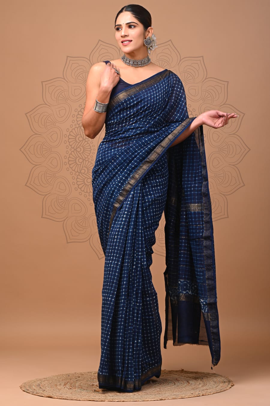 Buy Neptunian Muse Handblock Printed Cotton Saree – Chidiyaa