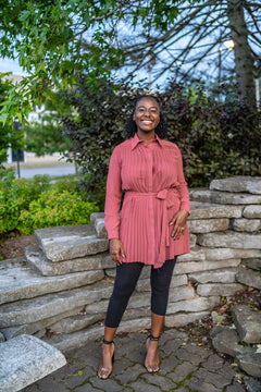 Women's Ruched Blouse with Belt