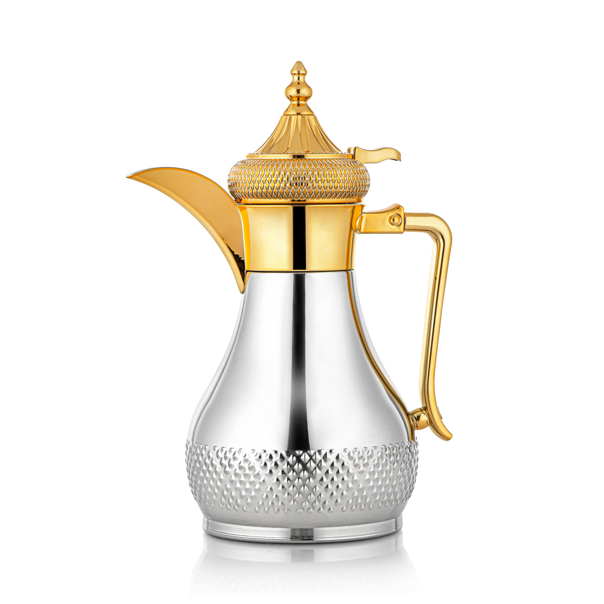 Almarjan 1 Liter Stainless Steel Vacuum Dallah Silver & Gold - SWD/D-100-CRG - Almarjan Store product image