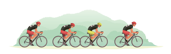 Illustration of cyclists with a mountain in the background