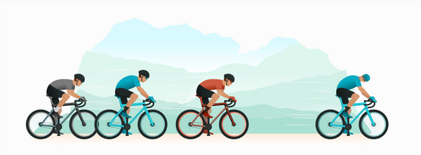 Illustration of cyclist breaking away from other cyclists.