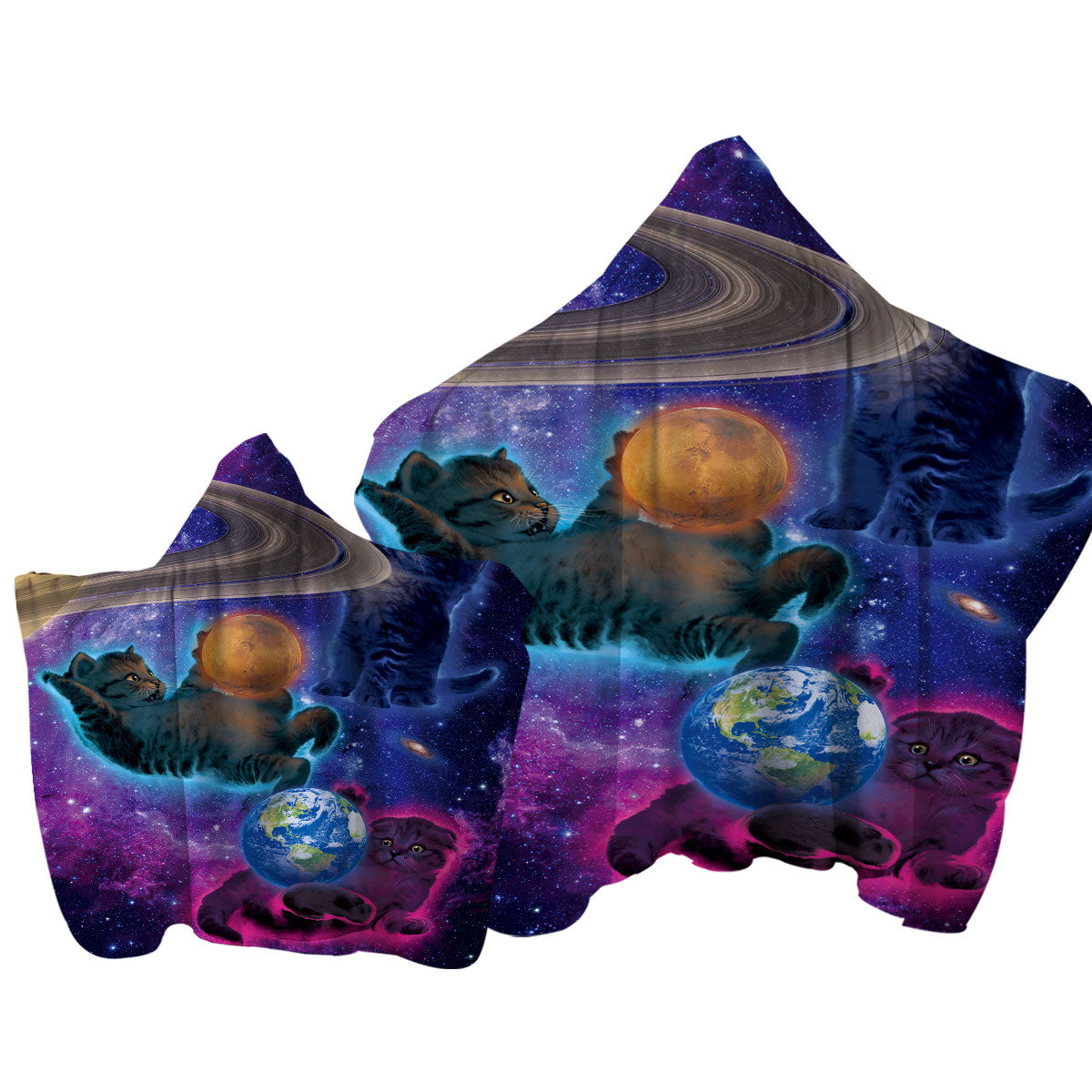 Cool Funny Space Art Cosmic Kittens Cats Towel with Hood