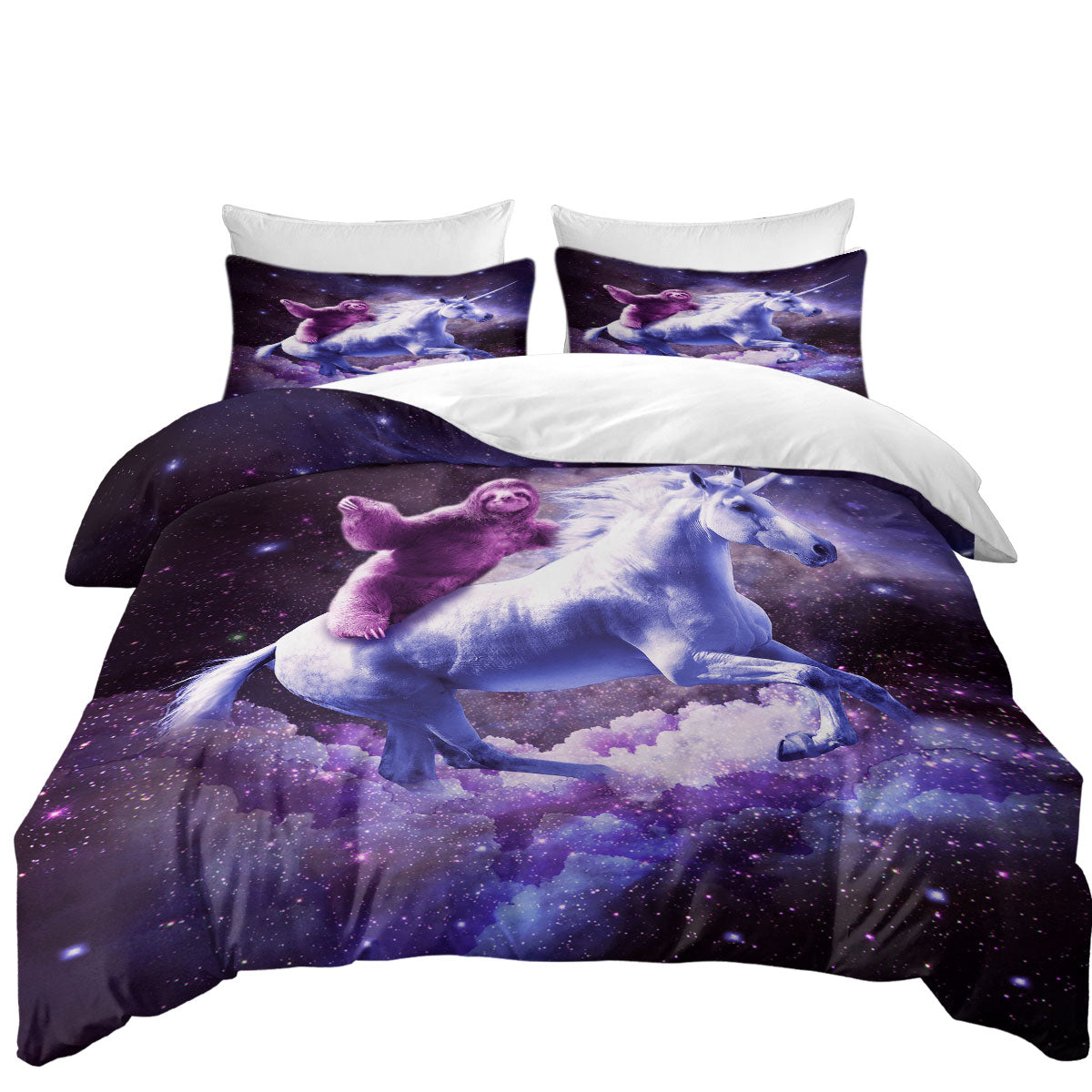 Awesome Funny Space Sloth Riding Unicorn Duvet Cover