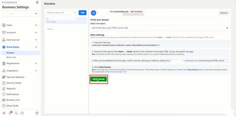 verify domain from facebook