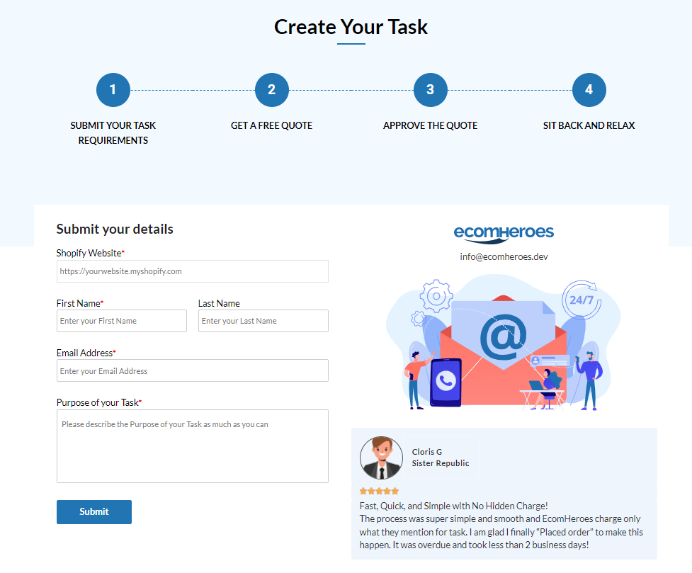 create custom task page EcomHeroes