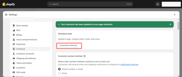 shopify checkout customization option