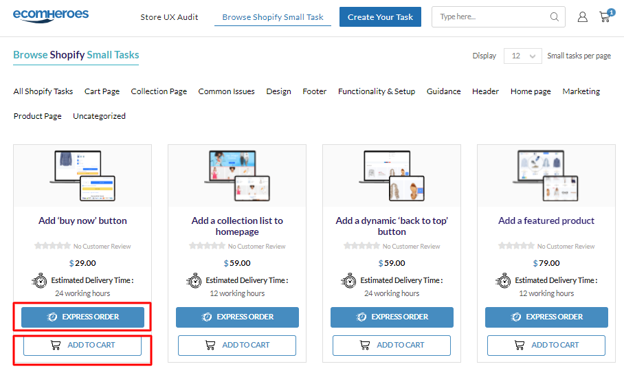 ecomheroes express order and add to cart option