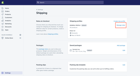 manage shipping rates in shopify