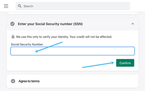 shopify balance SSN details option