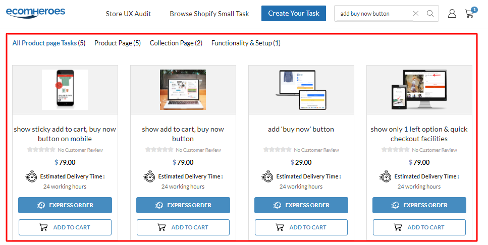 tasks search result EcomHeroes