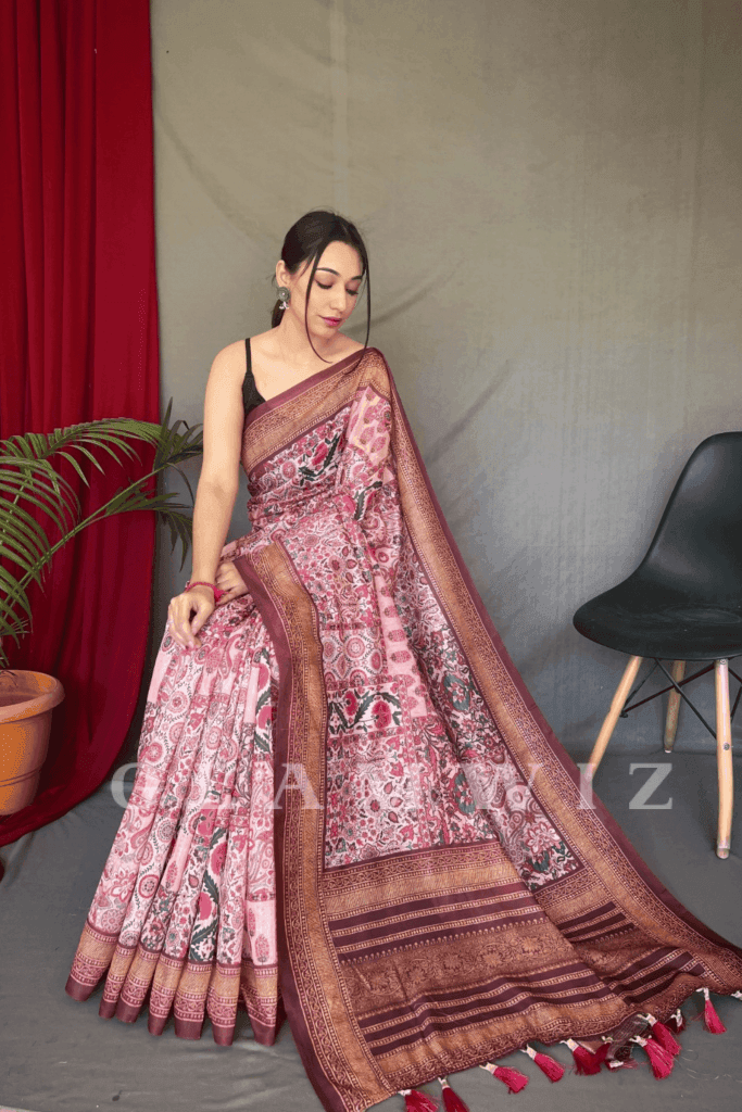 Ready-to-Wear Floral Printed Chiffon Saree – Glamwiz India