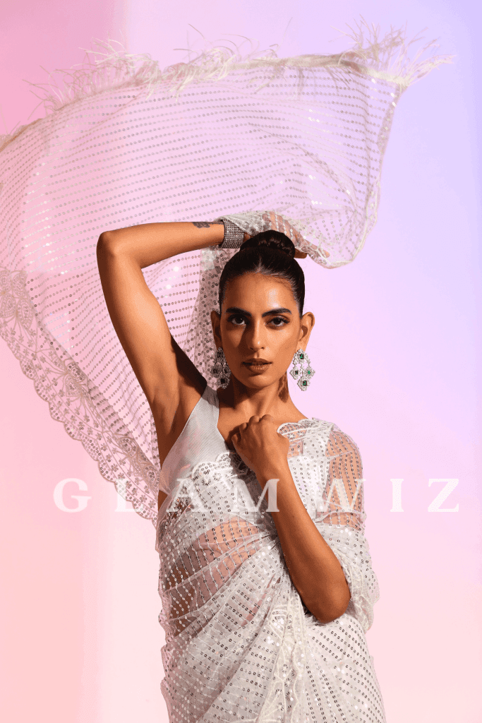 Rosé Shimmer  1-Minute Pink Sequins Saree – Glamwiz India