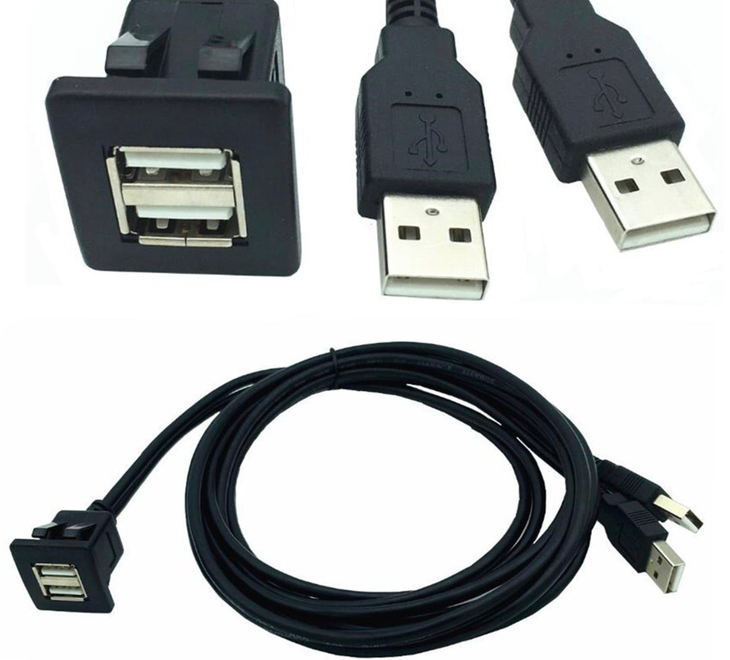100CM Car Dash Flush Mount USB-Port Panel Dual USB-Extension
