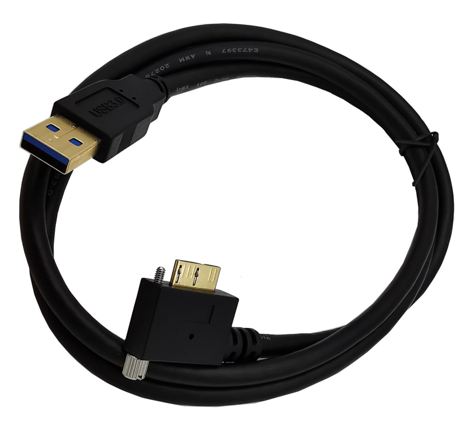 USB 2.0 A Male to Mini B Male with Screw (M3) Locking Cable, 12in, 2m, 5m