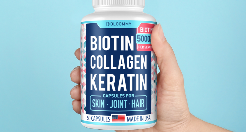 Collagen Keratin and Biotin Capsules in Hand