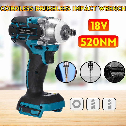 Drillpro Brushless Cordless Electric Impact Wrench Rechargeable 1/2 inch Wrench Power Tools Compatible for Makita 18V Battery