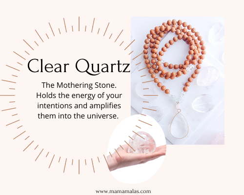 Clear Quartz Mama Mala and stone. Great for manifesting, known as the mothering stone.