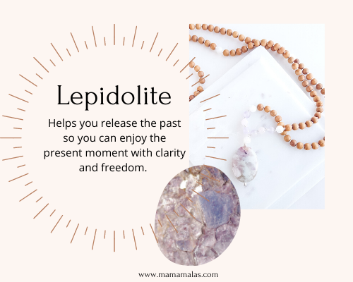 Lepidolite mala beads for pregnancy. Great stone for new moms.