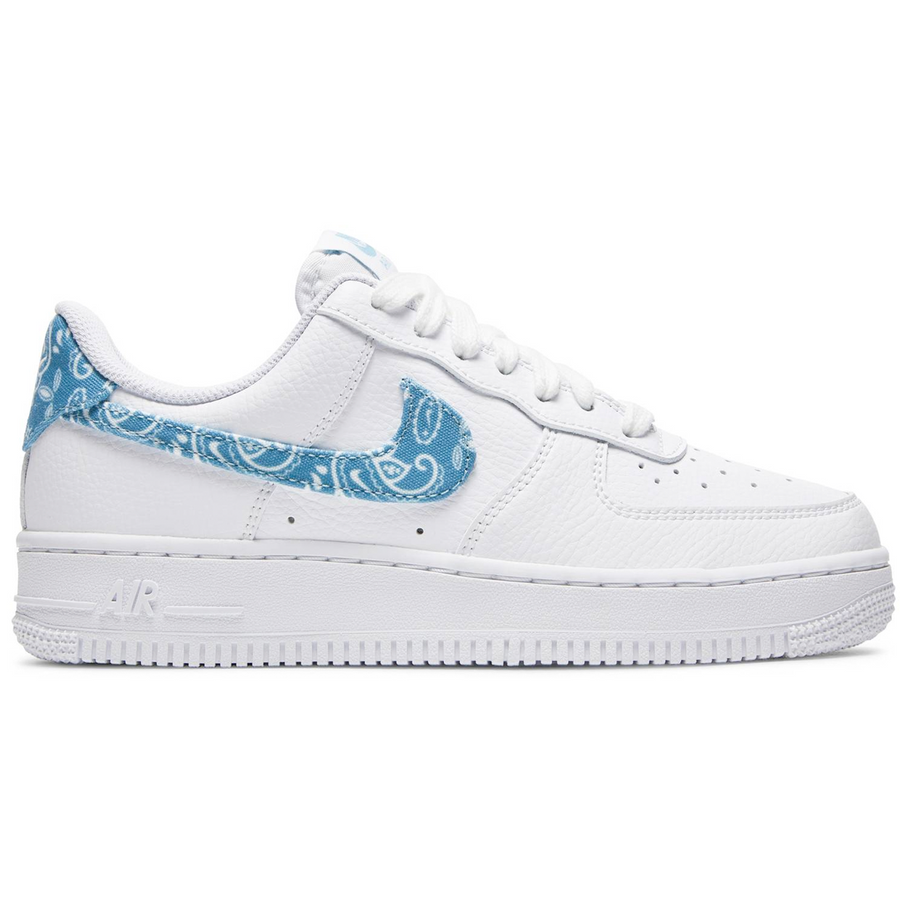 white air forces with blue nike sign