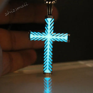 Holy Cross - Luminous Cross Pendant Necklace, Silver, Glow In the dark, Chain Necklace - New Vibe Products