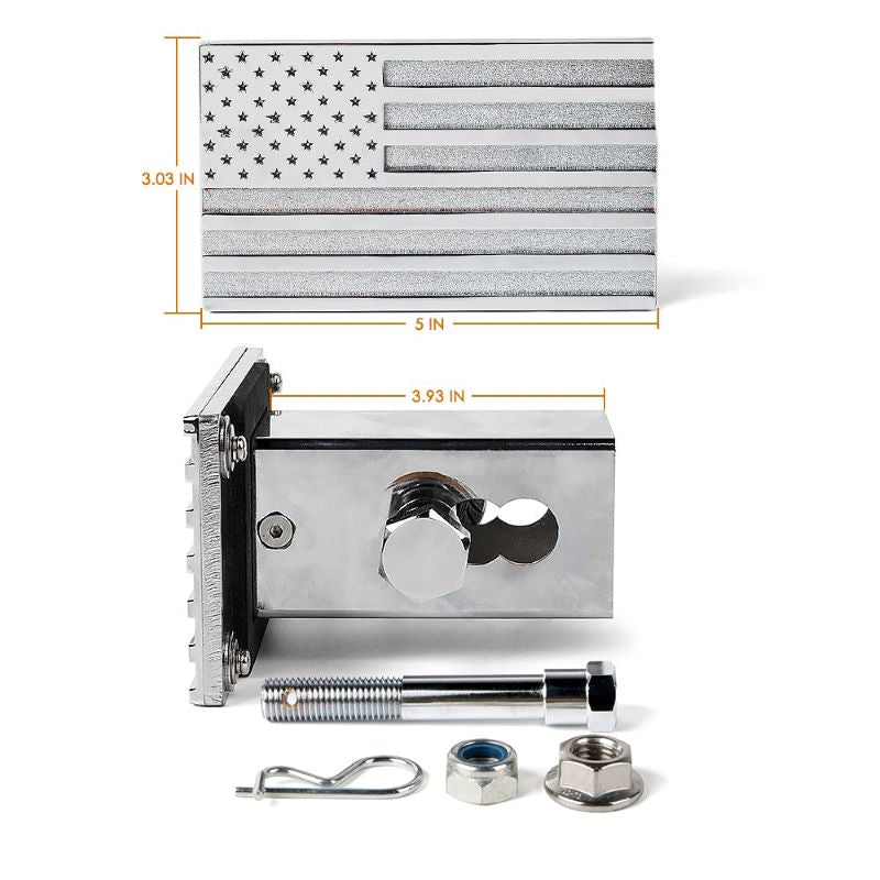 Crawlertec Aluminum Trailer Hitch Cover with U.S. American Flag for 2" Receivers