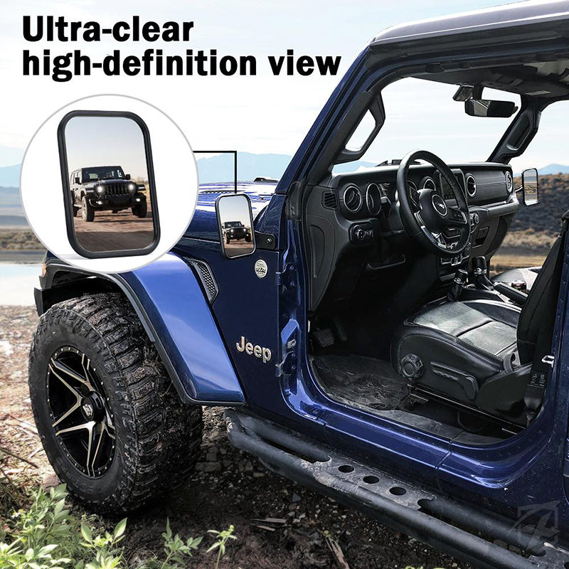 Crawlertec Black Aluminum Side Mirrors for Doorless 2018+ Jeep Wrangler JL JLU