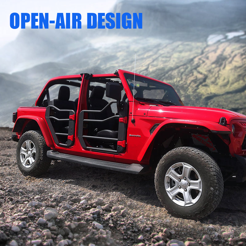 Crossbar Style Tube Doors with Side View Mirror for 2018+ Wrangler JL 4 Door