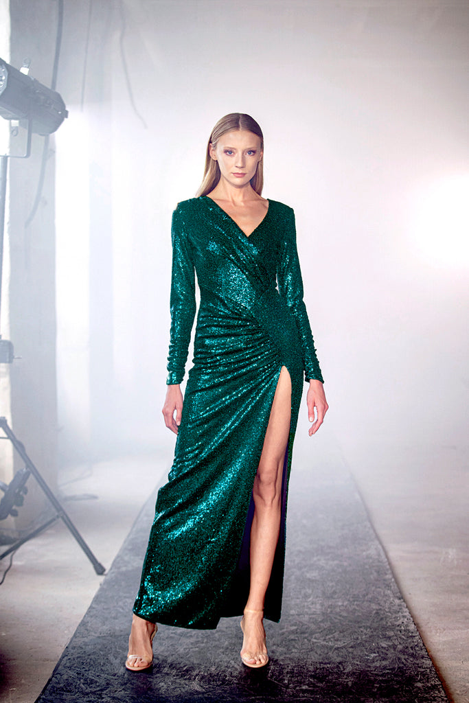 Sequinned emerald green evening gown Aurora Angelika Józefczyk
