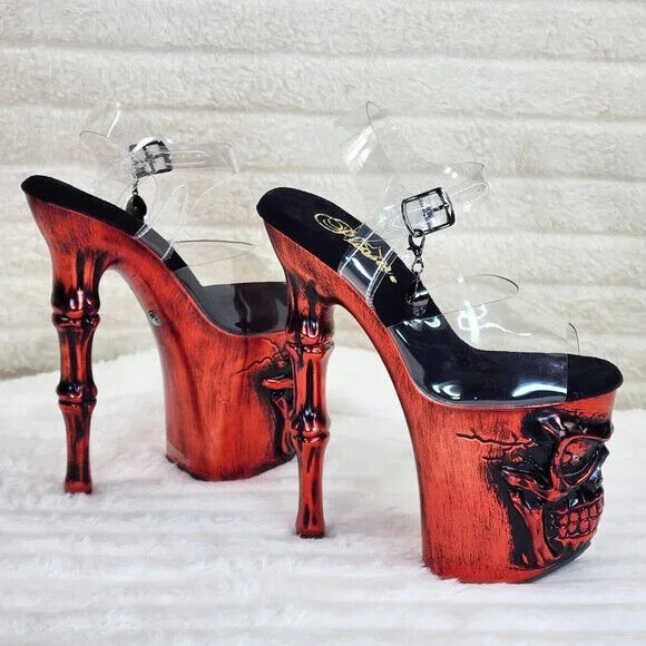 Rapture Black Matte Red Skull & Bones LED 8" High Heel 