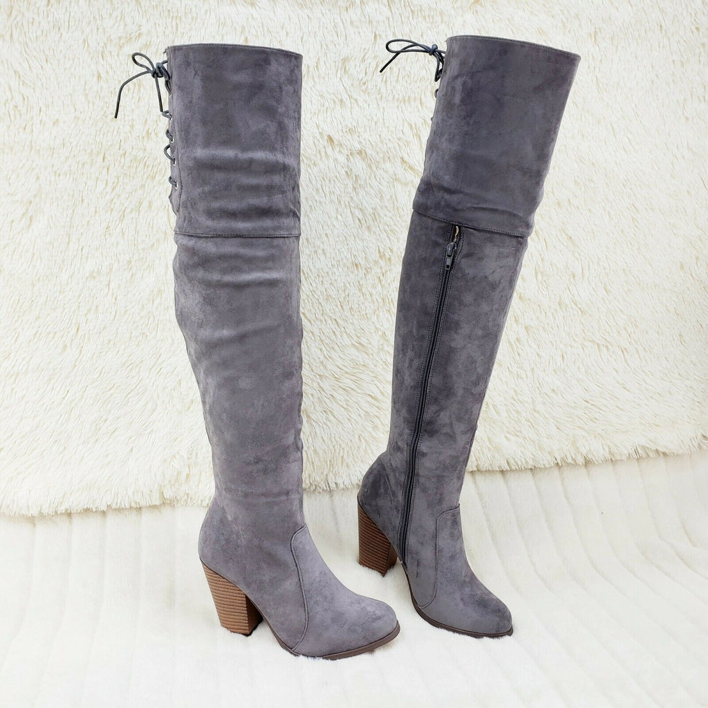 C & C Gray Vegan Suede OTK Western Block Style 3.5