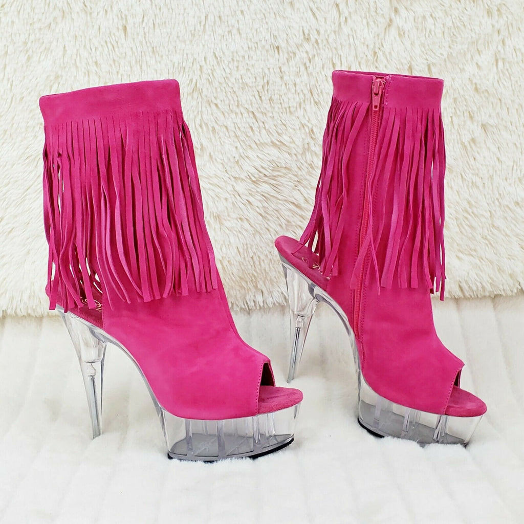 hot pink fringe booties