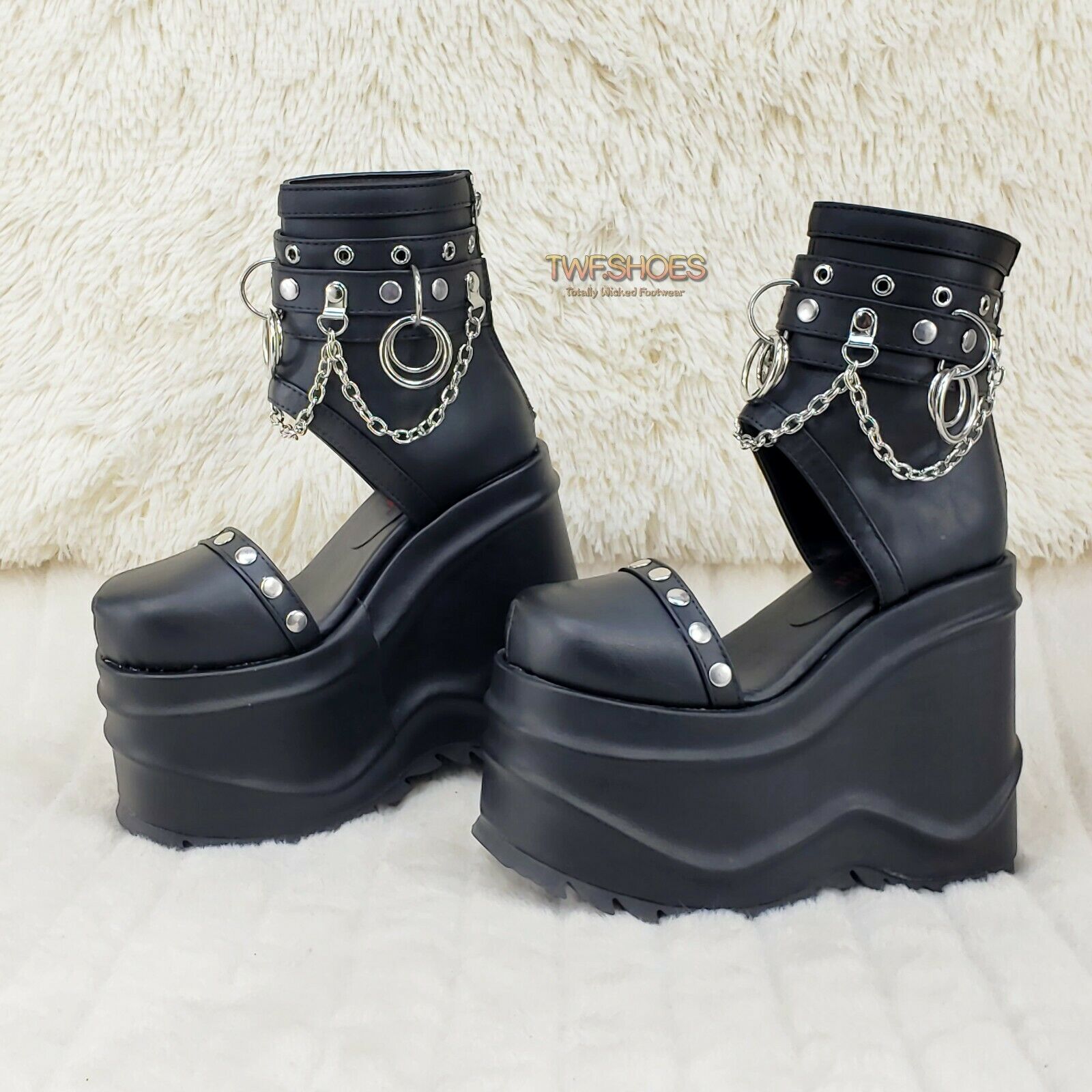 Wave 22 - 6" Platform Cut Out Sandal Boots Goth Punk Matte Black NY