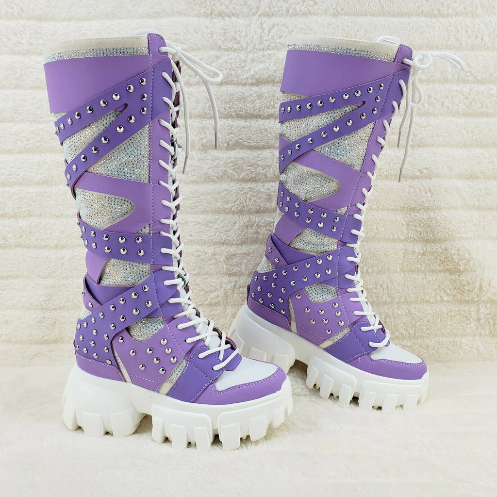 purple and white boots