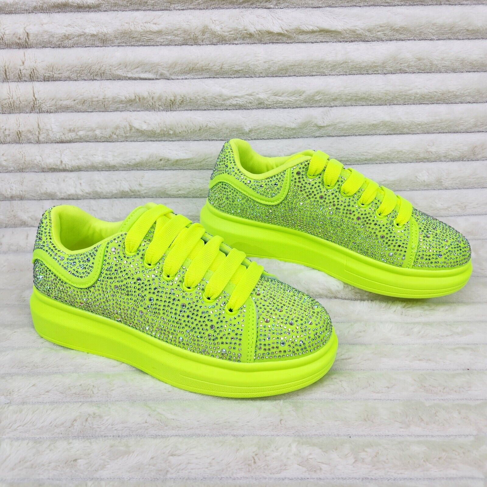 Cush Baby Bright Yellow Rhinestone Sneakers Tennis Shoes