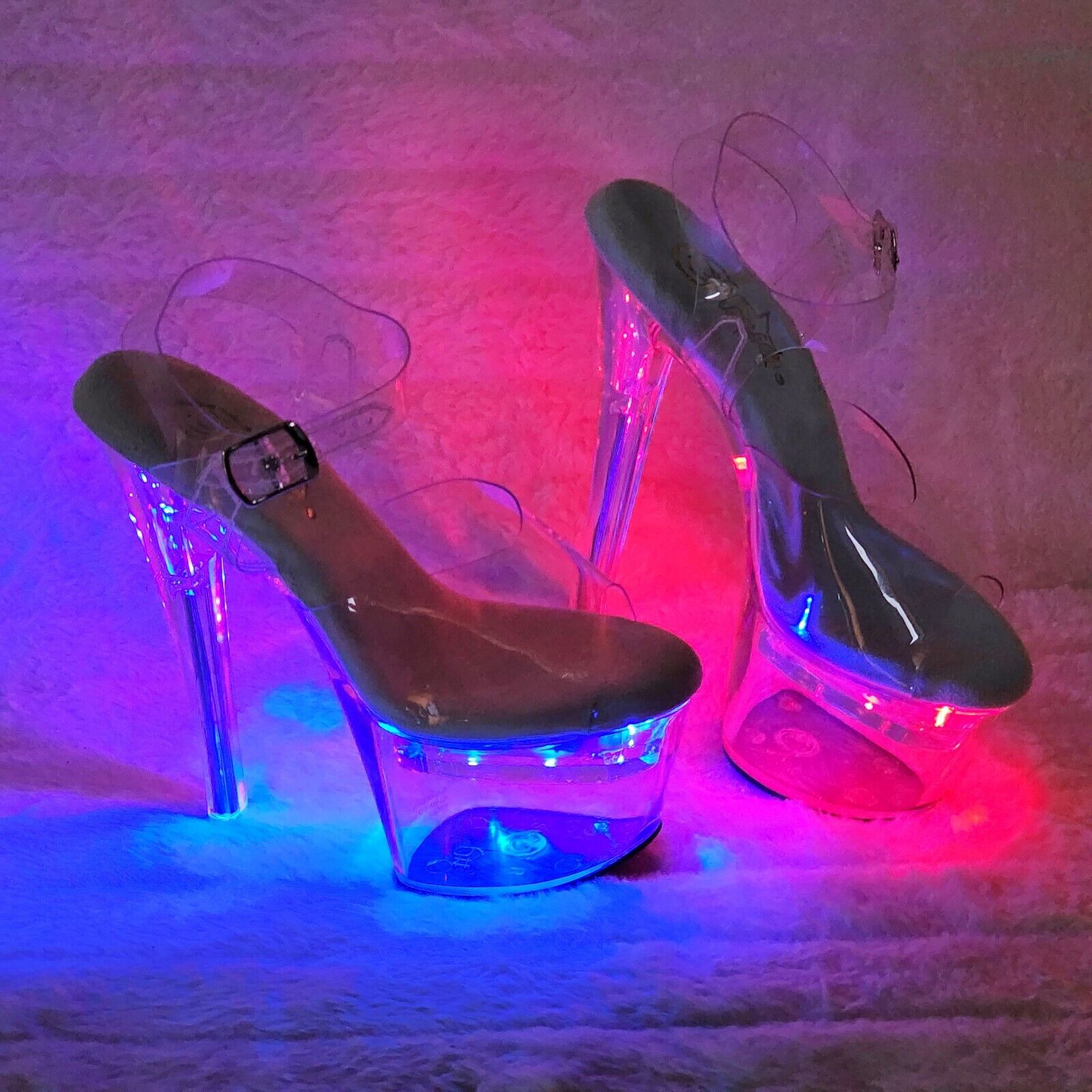 Flashdance LED Multi-Function Light Up Platform Sandals 7" High Heels NY Black