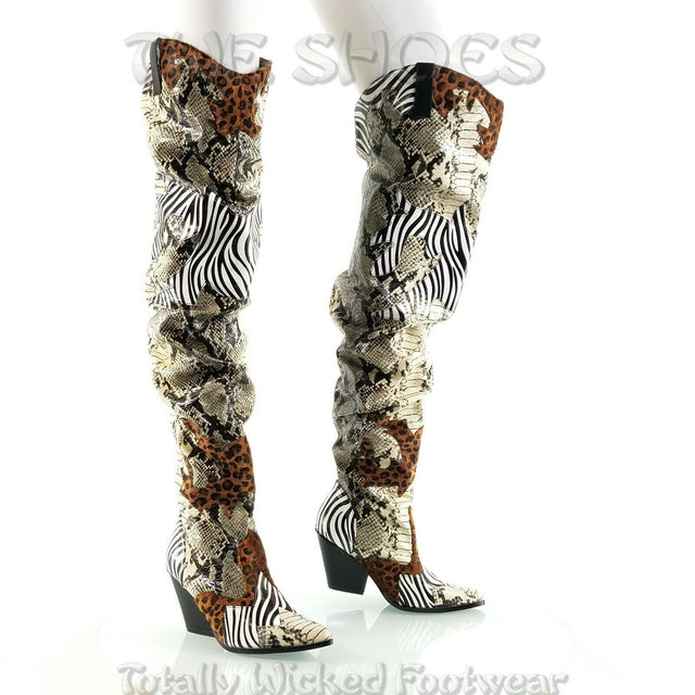 tiger print thigh high boots