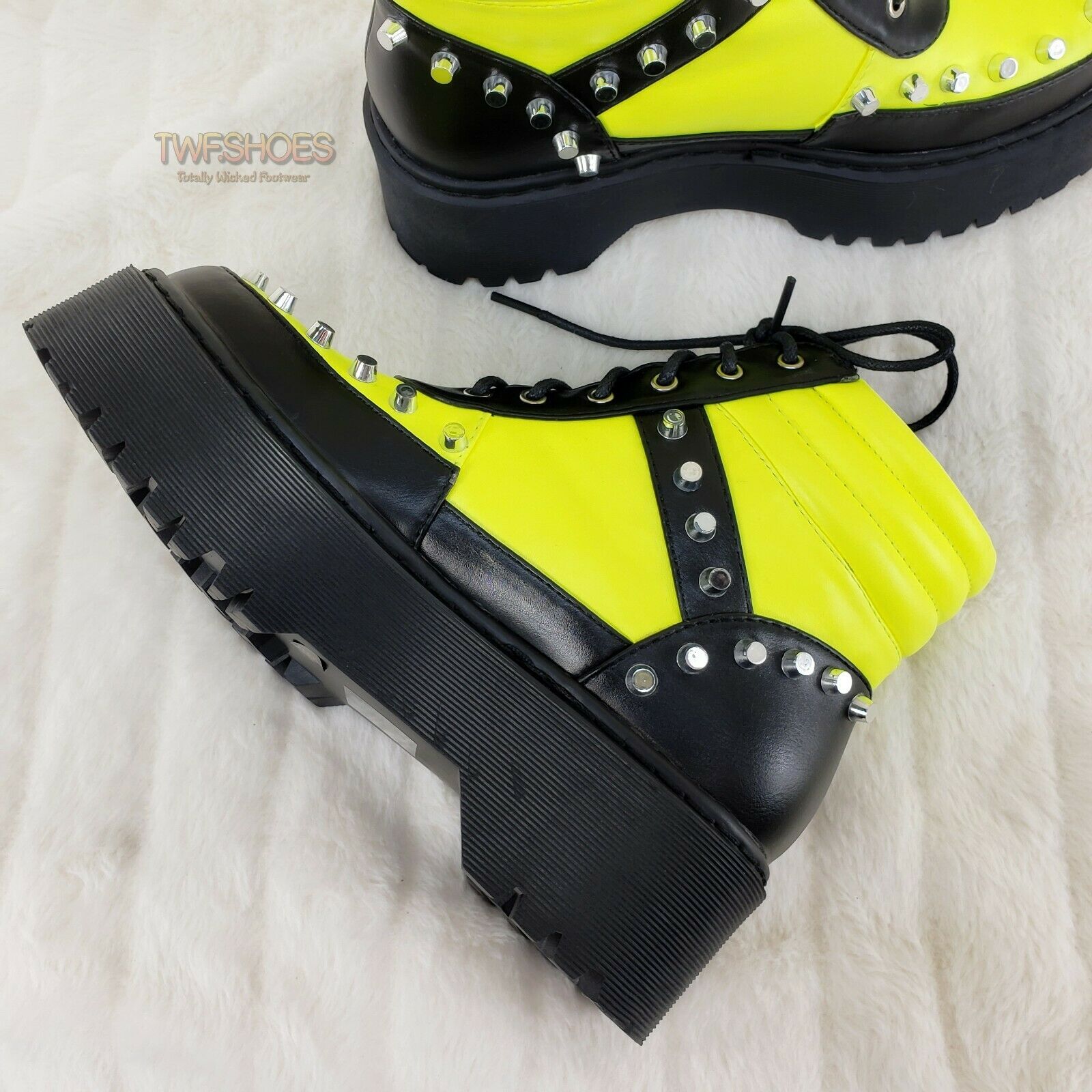 Cyber Punk Cap Stud Combat Sneaker Ankle Boots 2 Tone Lime Black 6-11