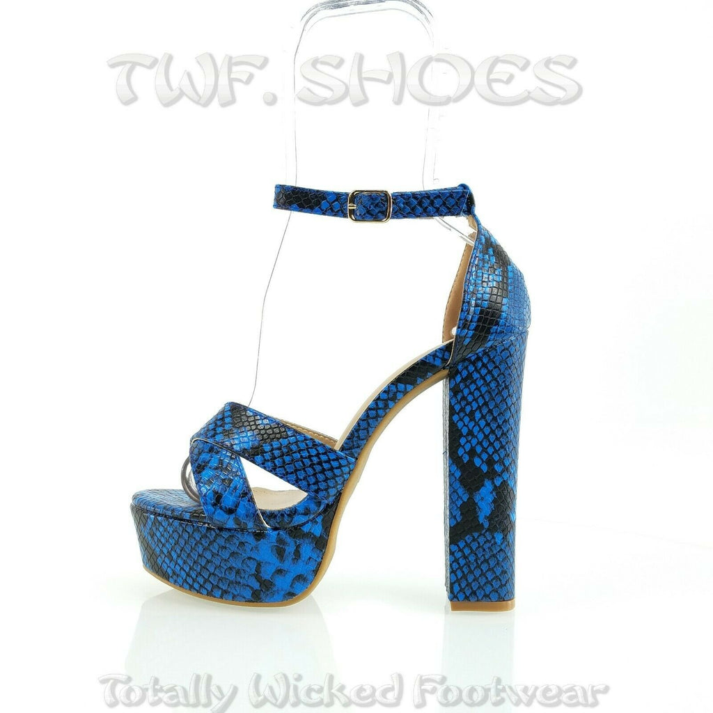 blue snake print shoes