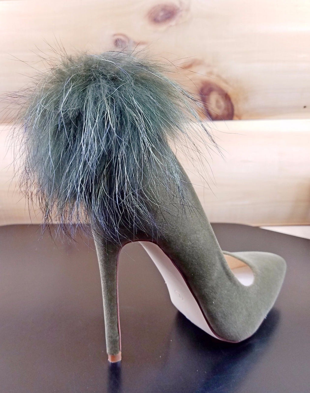 fur pom pom heels