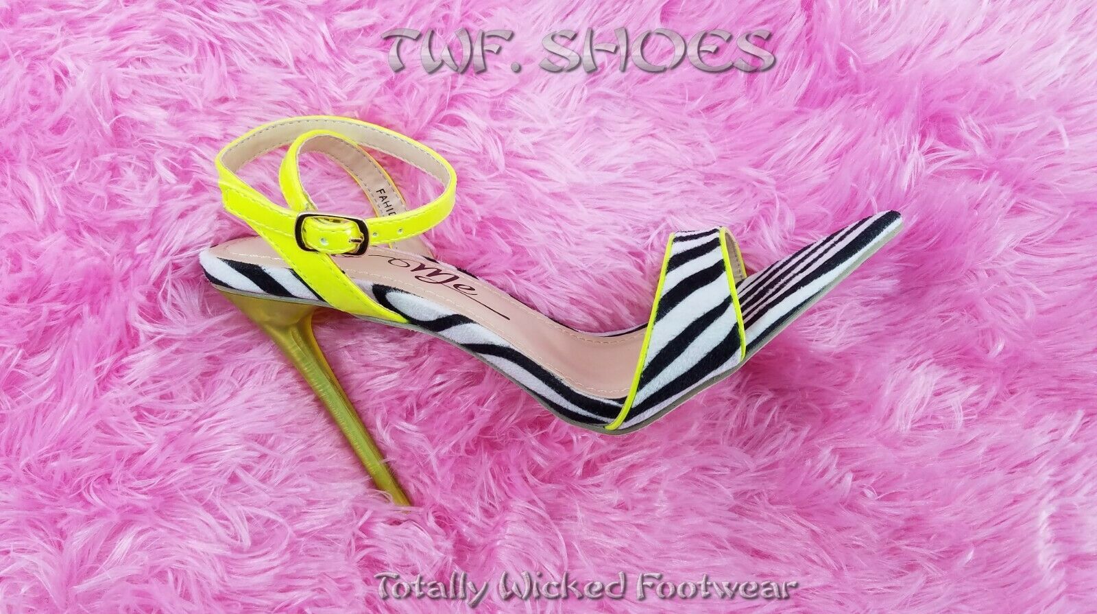 So Me Frida Zebra Wrap Strap Sandals Yellow Trim & 4.5" High Heel Shoe 6.5-11