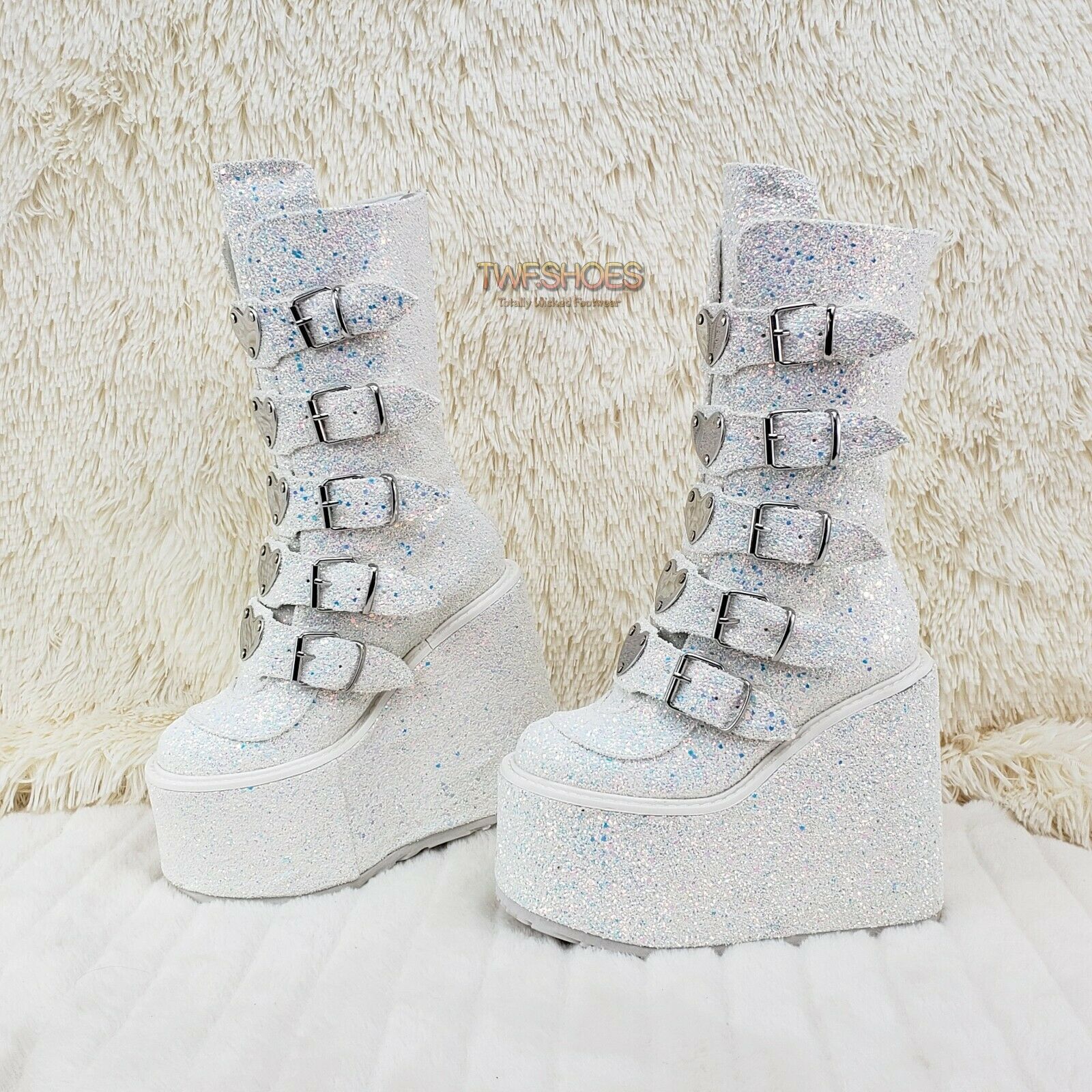 Swing 230G White Multi Glitter Mid Calf Boot 5.5" Platform 