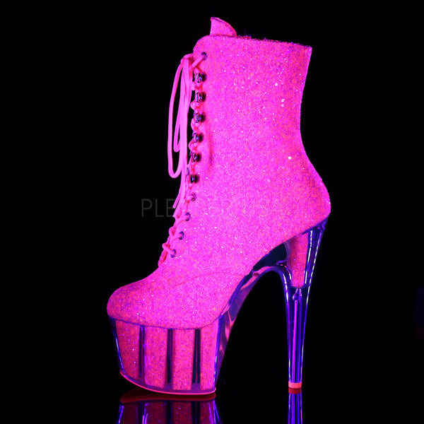 Adore 1020g Neon Pink Glitter Ankle Boot 7 Platform Heel 